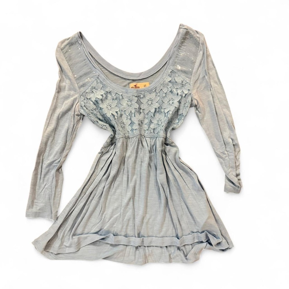 Hollister Y2K Blue Lace Babydoll Tunic Top XS Fairycore Boho Cottagecore